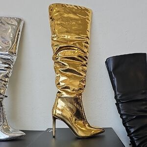 INC International Concepts Womens Gold Over-the-Knee Patent Stiletto Boots